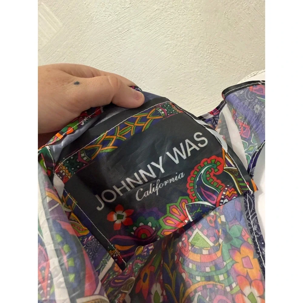 Johnny Was California Reusable Tote Bag Multicolor Paisley Floral Foldable Nylon